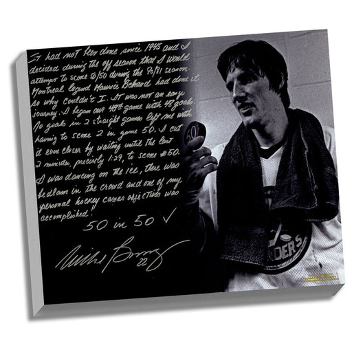 Mike Bossy Facsimile 50 Goals in 50 Games Story Stretched 16x20 Canvas