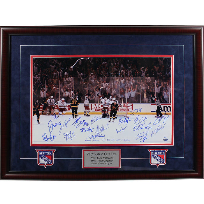 1994 New York Rangers Team Signed Victory On Ice 16x24 Photo (19 Sigs) Elite Framed