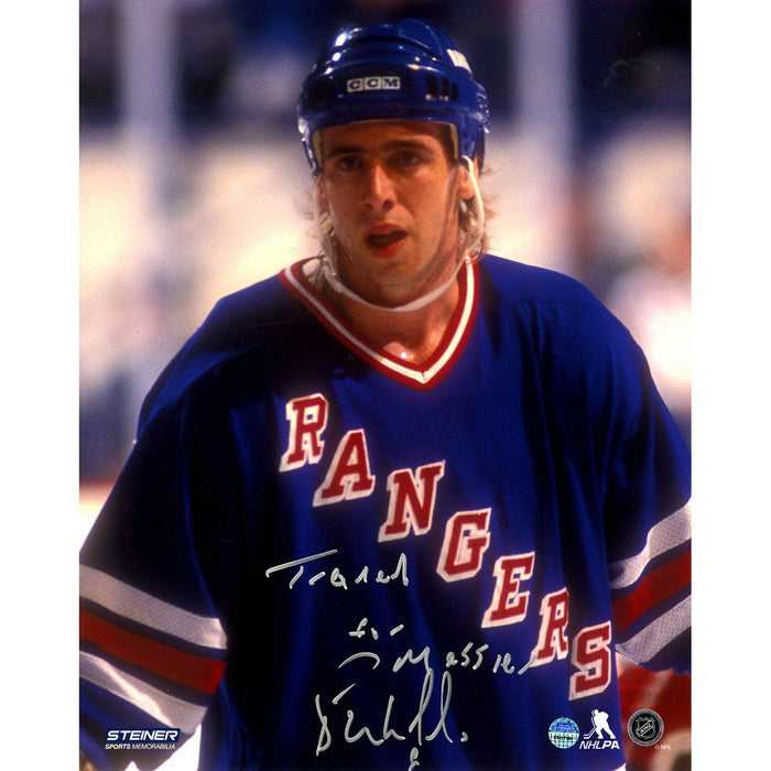 Bernie Nicholls Signed NY Rangers 8x10 Photo w Traded For Messier Insc