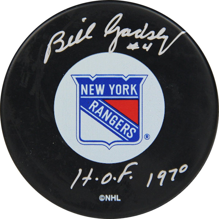 Bill Gadsby New York Rangers Signed Hockey Puck W HOF 1970Insc. (AJ Sports Auth)