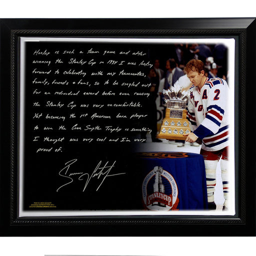 Brian Leetch Facsimile 1st American Conn Smythe Winner Story Stretched Framed 22x26 Canvas