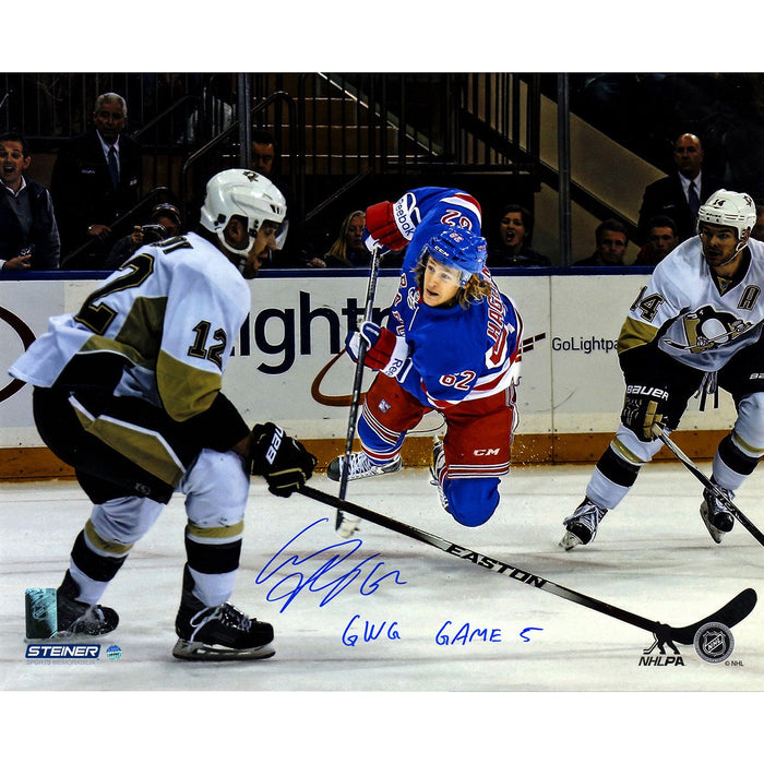 Carl Hagelin Signed Game 5 Winning Shot vs Penguins 16x20 Photo w GWG Game 5 Insc