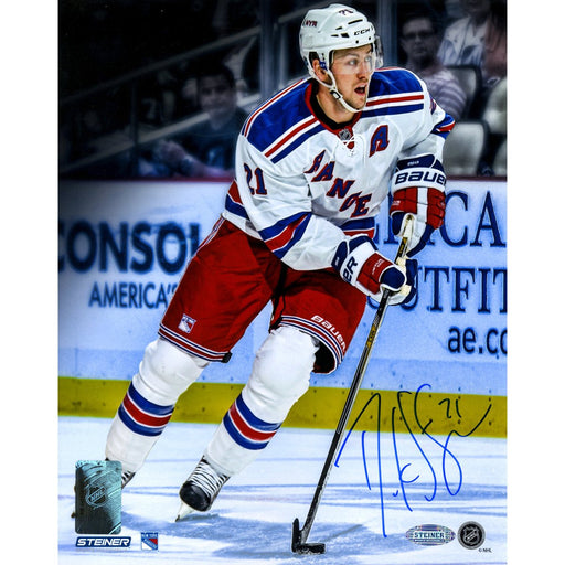 Derek Stepan Signed New York Rangers White Jersey 8x10 Photo