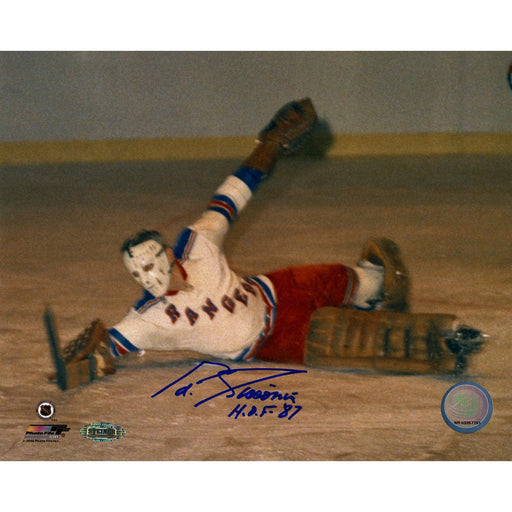 Eddie Giacomin Diving Save signed 8x10 Photo w HOF 87 insc