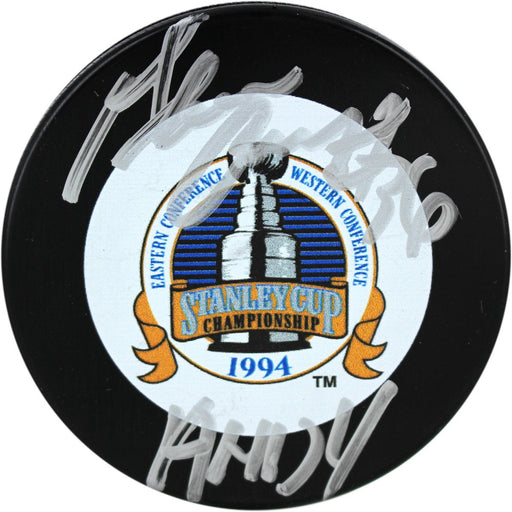 Glenn Anderson Signed 1994 Stanley Cup Puck wAndy Insc.