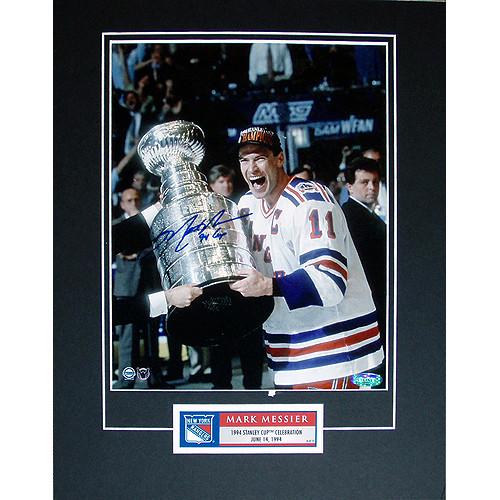 Mark Messier Signed Stanley Cup on Side Elite Matted Moment w 94 Cup Insc.