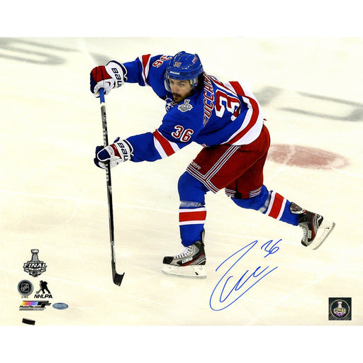 Mats Zuccarello Signed New York Rangers Stanley Cup Finals Blue Jersey Wrist Shot 16x20 Photo (PF - AAQY181)