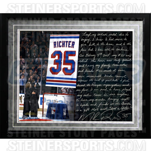 Mike Richter Facsimile Jersey Retirement Night Framed Metallic 16x20 Story Photo