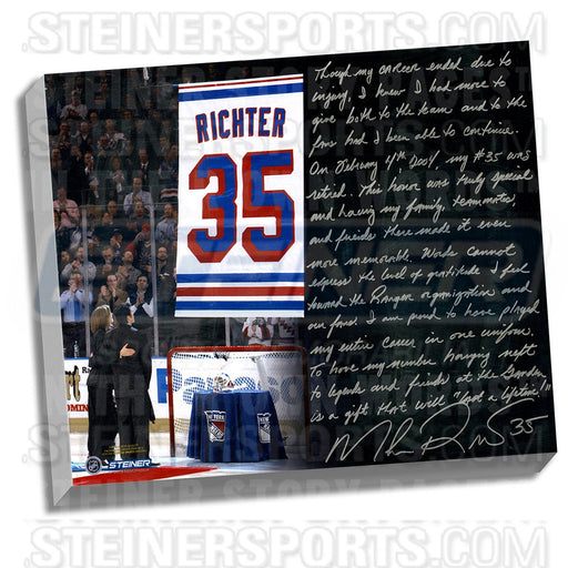 Mike Richter Facsimile Jersey Retirement Night Stretched 22x26 Story Canvas