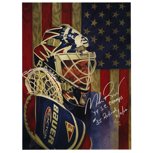 Mike Richter Signed USA 18x24 Litho Poster w 94 S.C Champs 35 Retired 2404Insc.