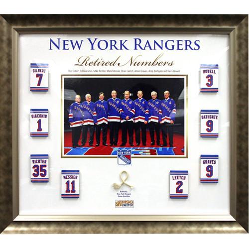 New York Rangers Retired Number Collage w Piece of Game Used Net