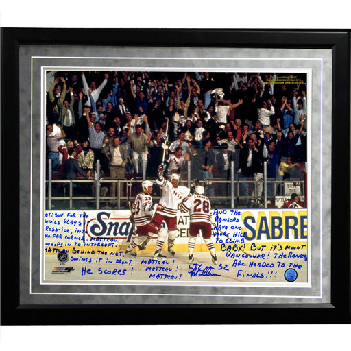 Stephane Matteau Facsimile 94 Game 7 Gw Goal Commentary Framed Metallic 16x20 Story Photo