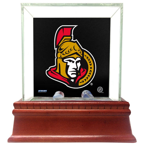 Ottawa Senators Glass Single Puck Case with Team Logo Background