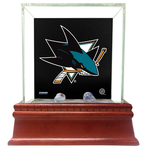 San Jose Sharks Glass Single Puck Case with Team Logo Background