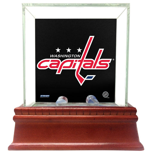 Washington Capitals Glass Single Puck Case with Team Logo Background