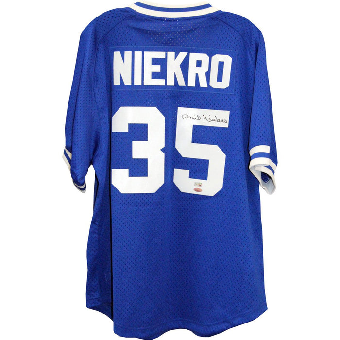 Phil Niekro Signed Blue Braves Jersey (Signed on Back)