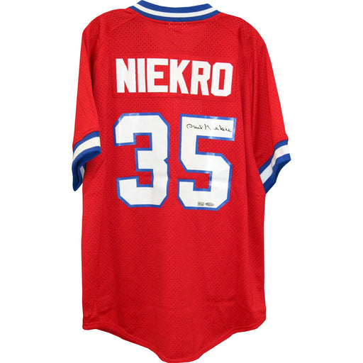 Phil Niekro Signed Red Braves Jersey (Signed on Back) (MLB AUTH)