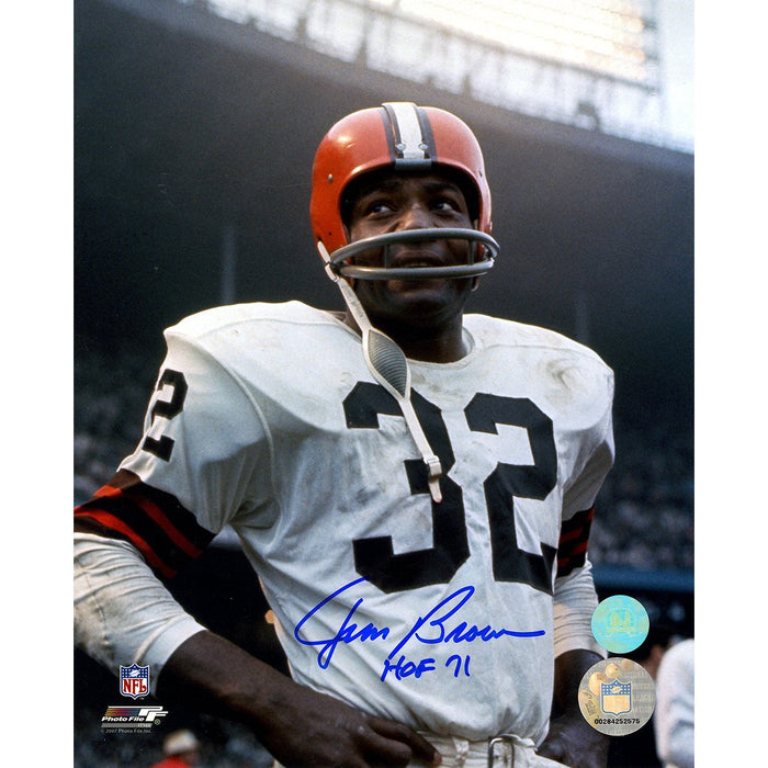 Jim Brown Cleveland Browns Signed Rookie Close-Up 8x10 Photo wHOF 71Insc. (AJ Sports Auth)