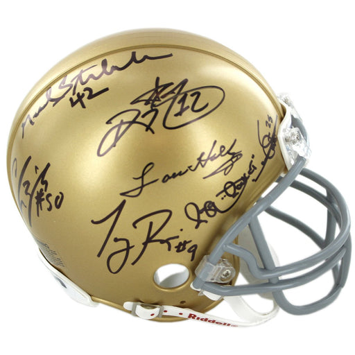 1988 Notre Dame Combo Multi Signed Mini Helmet (Rice Stonebreaker Zorich Watters Ismail Holtz)