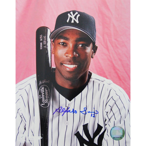 Alfonso Soriano Signed Close Up w Pink Background 8x10 Photo