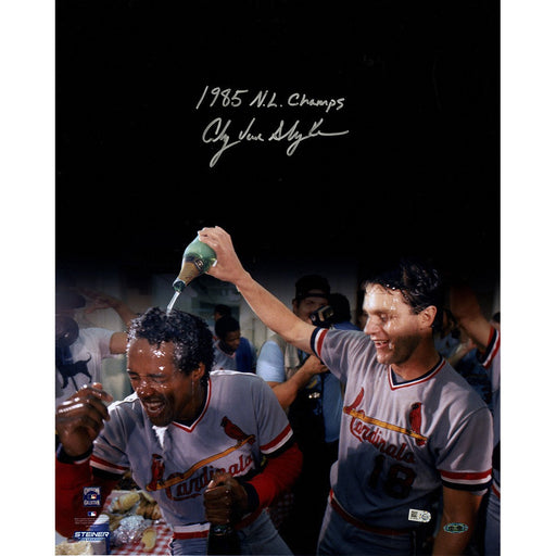 Andy Van Slyke Signed Pouring Champagne 16x20 Photo w 1985 NL Champs Insc (MLB Auth)