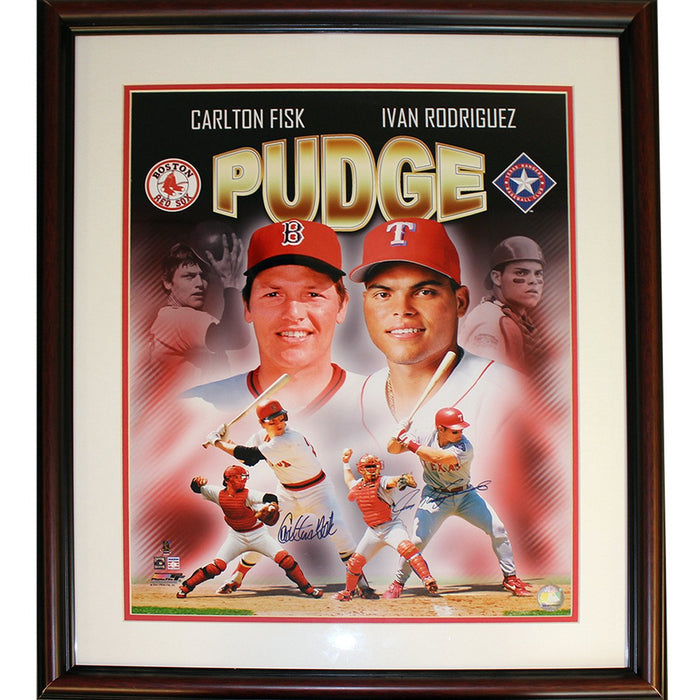 Carlton Fisk and Ivan Rodriguez Dual Signed Pudge 16x20 Collage