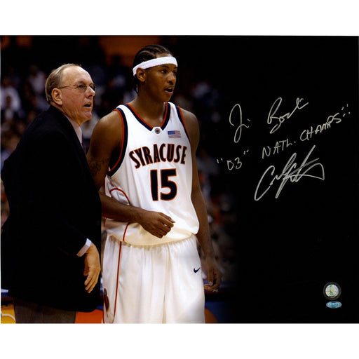 Carmelo AnthonyJim Boeheim Dual Signed Black Background Signed 16x20 photo w 2003 Champs Insc.