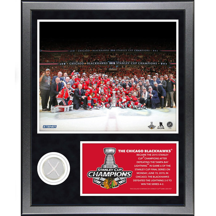 Chicago Blackhawks 2015 Stanley Cup Champion 11x14 Collage w Game Used Net Piece