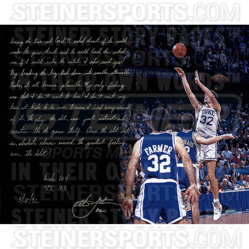 Christian Laettner Signed Game Winning Shot 16x20 Story Photo w Score Insc (w Limited Edition of 46 on Matte)