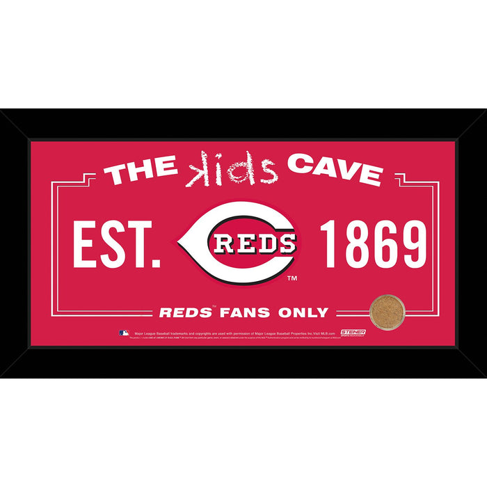 Cincinnati Reds 6x12 Kids Cave Sign w Game Used Dirt from Great American Ball Park