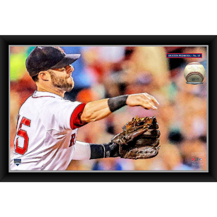 Dustin Pedroia 20x32 Baseball Holder Display w Game-Used Baseball (baseball is removable)