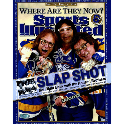 Hanson Brothers Charleston Chiefs Triple Signed Sports Illustrated Cover 8x10 Photo