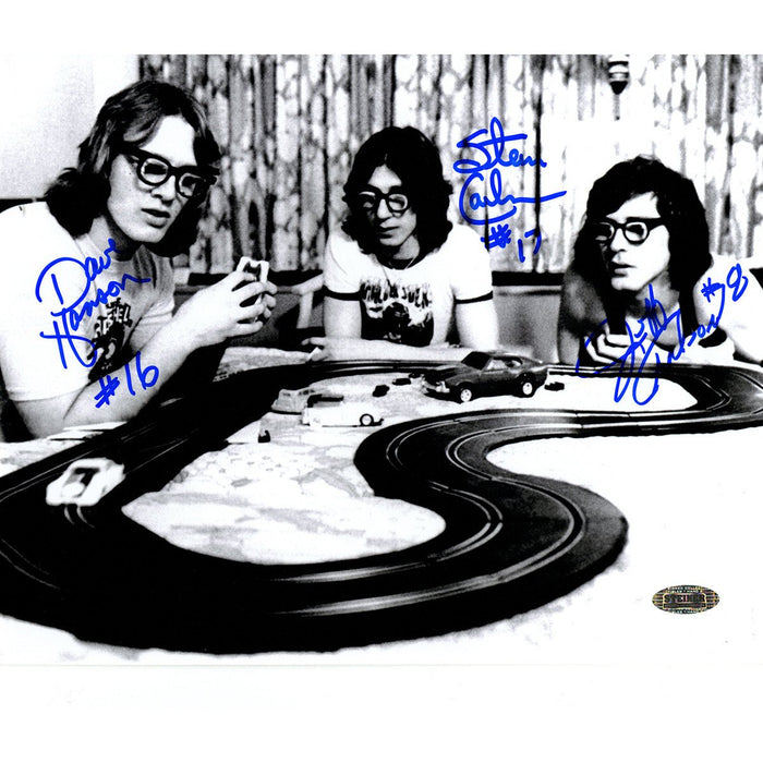 Hanson Brothers Charleston ChiefsTriple Signed Playing With Toy Cars 8x10 Photo