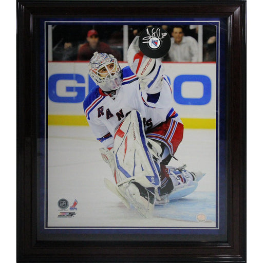 Henrik Lundqvist Signed Puck w 16x20 Framed Shadowbox