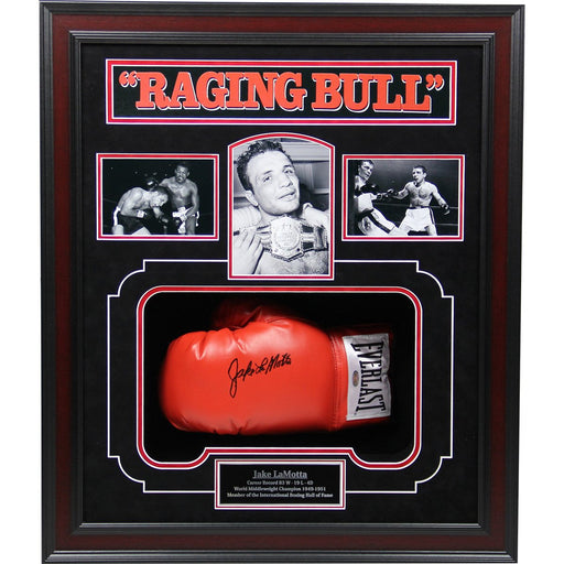 Jake LaMotta Signed Boxing Glove Framed Shadowbox (20x24)