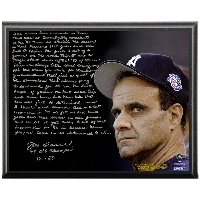 Joe Torre Facsimile 1998 Team of the Century Metallic 8x10 Story Plaque