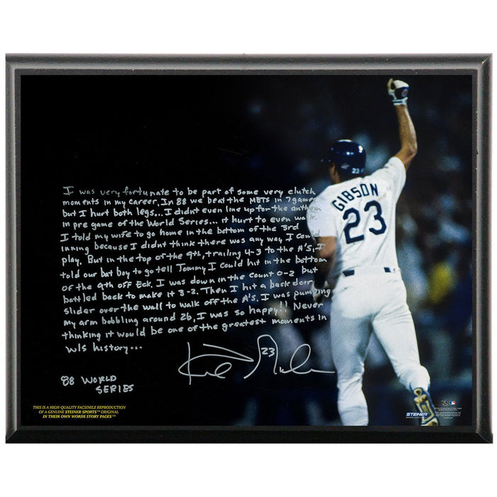 Kirk Gibson Facsimile 88 Game Winning HR Metallic 8x10 Story Plaque