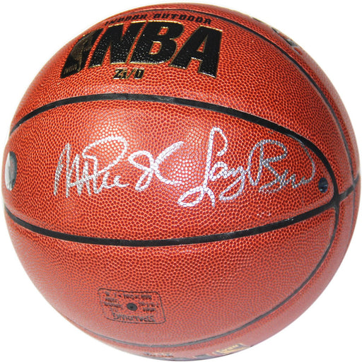 Larry Bird and Magic Johnson Dual Signed IO Basketball (Signed in Silver)