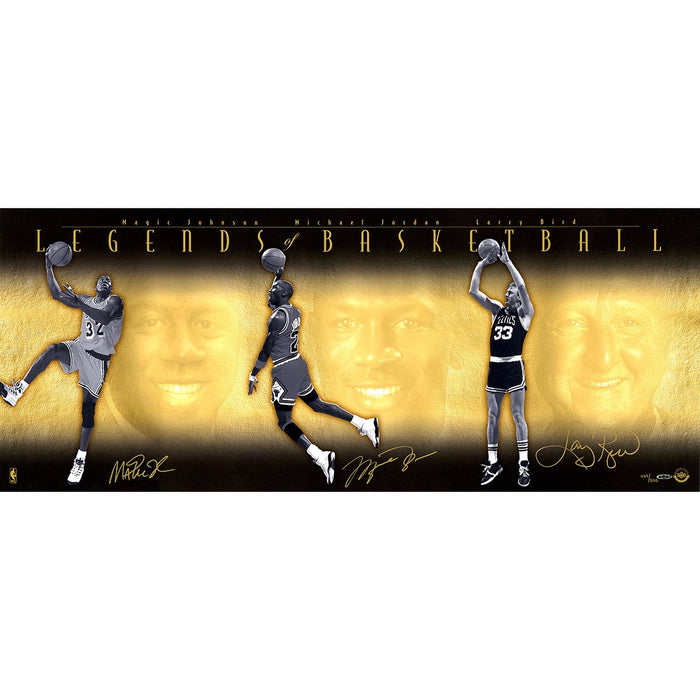 Legends Of Basketball 18x44 Collage Photo (Unframed) Signed By Jordan Bird and Johnson (LE500)(UD Auth)