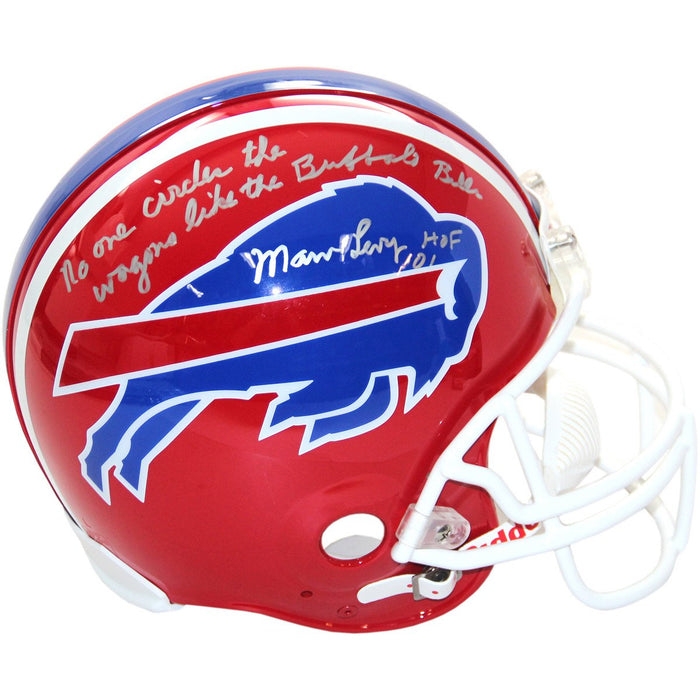 Marv Levy Signed Red Buffalo Bills Authentic Full Size Helmet w No One Circles the Wagons Like The Buffalo Bills HOF 01 insc