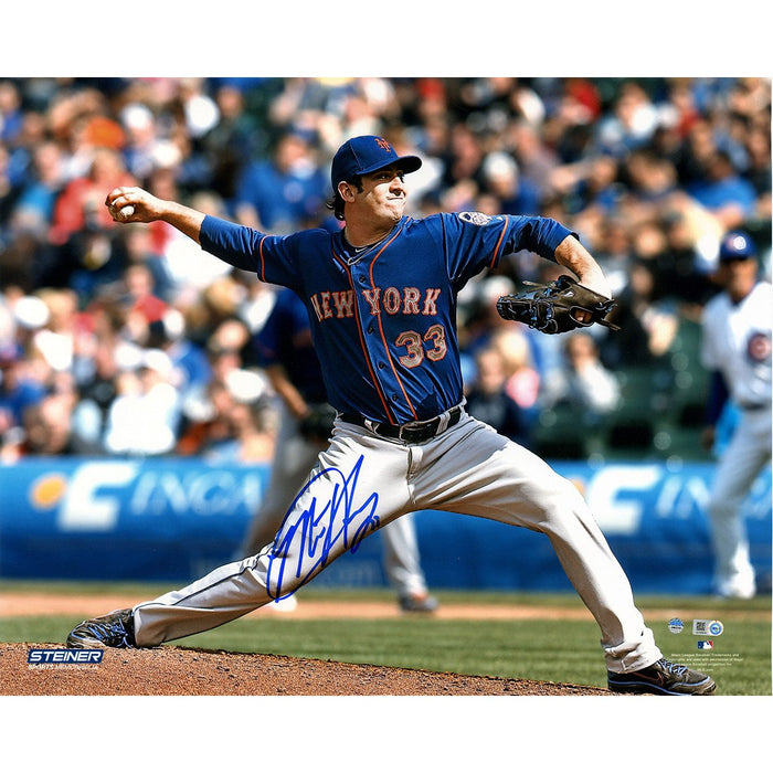 Matt Harvey Signed Pitching Blue Jersey Horizontal 16x20 Photo