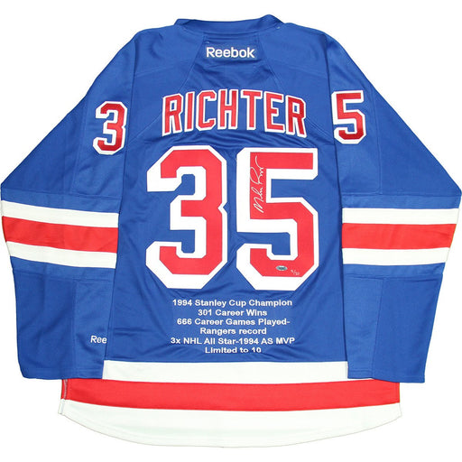 Mike Richter Signed New York Rangers Blue Premier Jersey w Embroidered Stats (LE10)