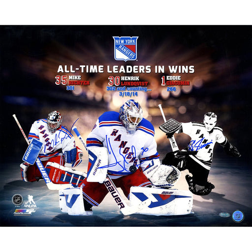 Mike RichterHenrik LundqvistEddie Giacomin Triple Signed Rangers All Time Wins Leaders 16x20 Collage Photo