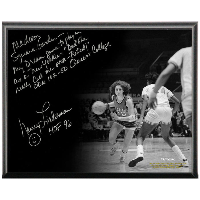 Nancy Lieberman Facsimile Playing in MSG Metallic 8x10 Story Plaque