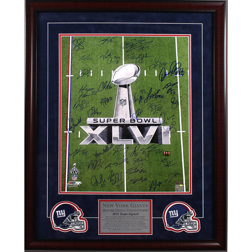 New York Giants Team Signed 16x20 Super Bowl XLVI 2011 Trophy Champions Photo 2 Elite Framed