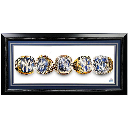 New York Yankees 1996-2009 5X World Series Rings-Painted Graphic 12x30 Framed Photo