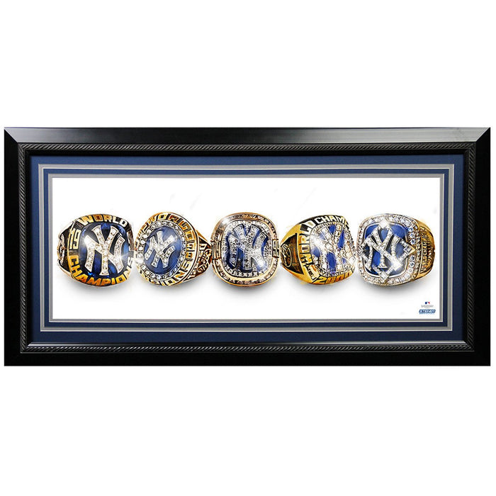 New York Yankees 1996-2009 5X World Series Rings-Painted Graphic 12x30 Framed Photo