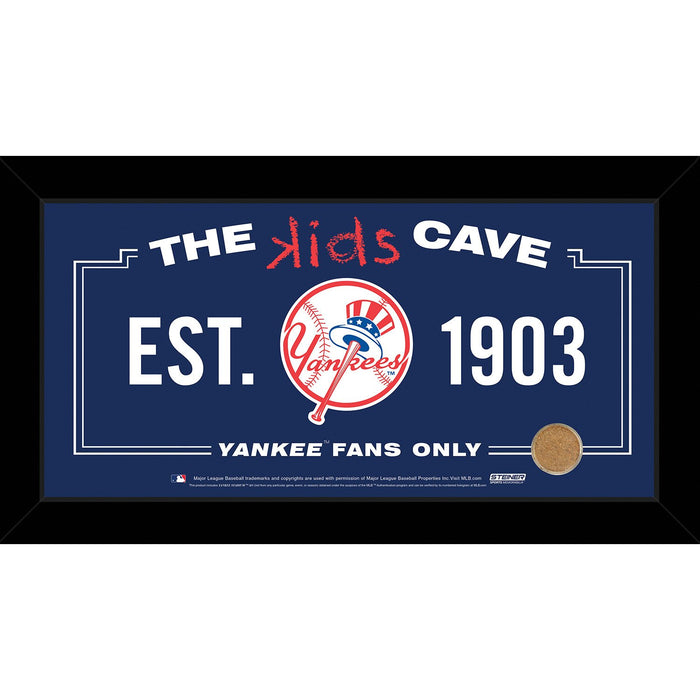 New York Yankees 6x12 Kids Cave Sign w Game Used Dirt from Yankee Stadium