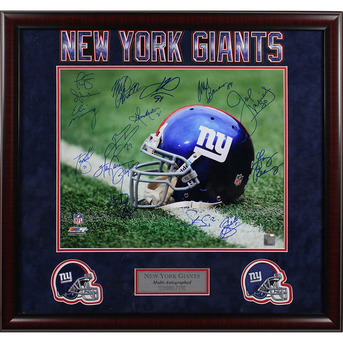 NY Giants Greats Multi Signed Helmet 16x20 Photo (16 Sig) Elite Framed