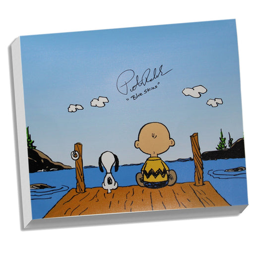 Peter Robbins Signed Charlie Brown & Snoopy Lake 22x26 Canvas w Blue Skies Insc